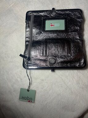 HOBO Metallic Black Leather Clasp Wallet Wristlet